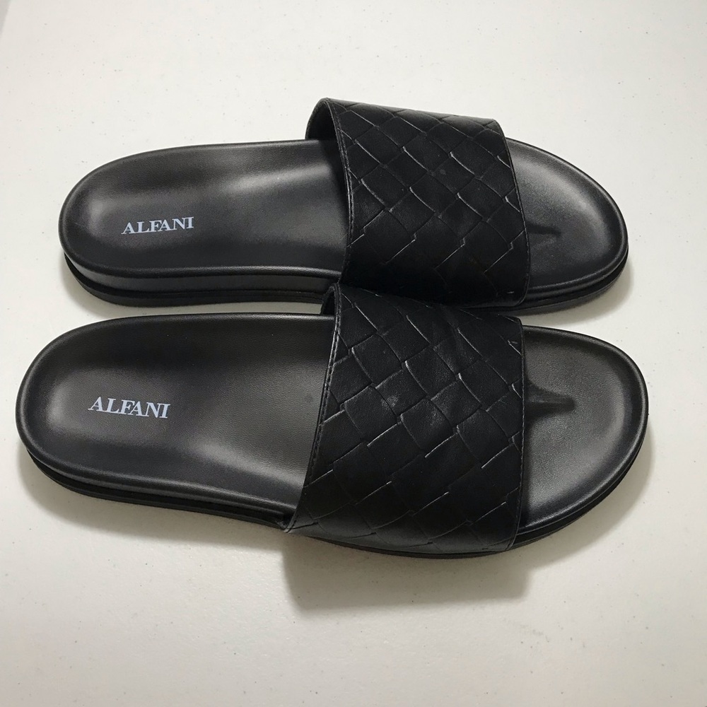 Alfani Black Woven Leather Slide Sandals Size 10.5m Sb-K View 2